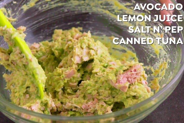Drain canned tuna and mix into avocado mash.