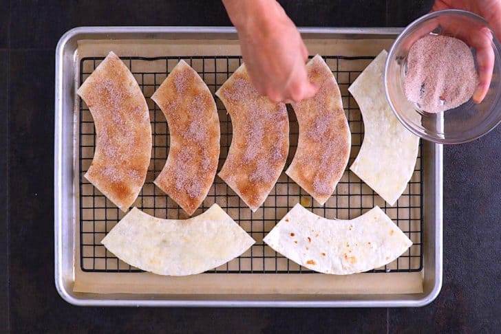 Sprinkle with cinnamon sugar and bake at 400°F for 10-12 minutes.
