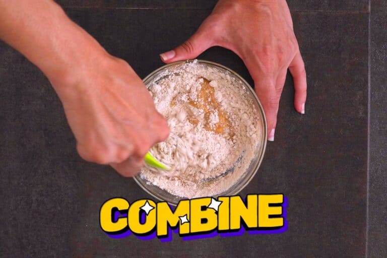 Add dry ingredients into wet mixture, folding to integrate.