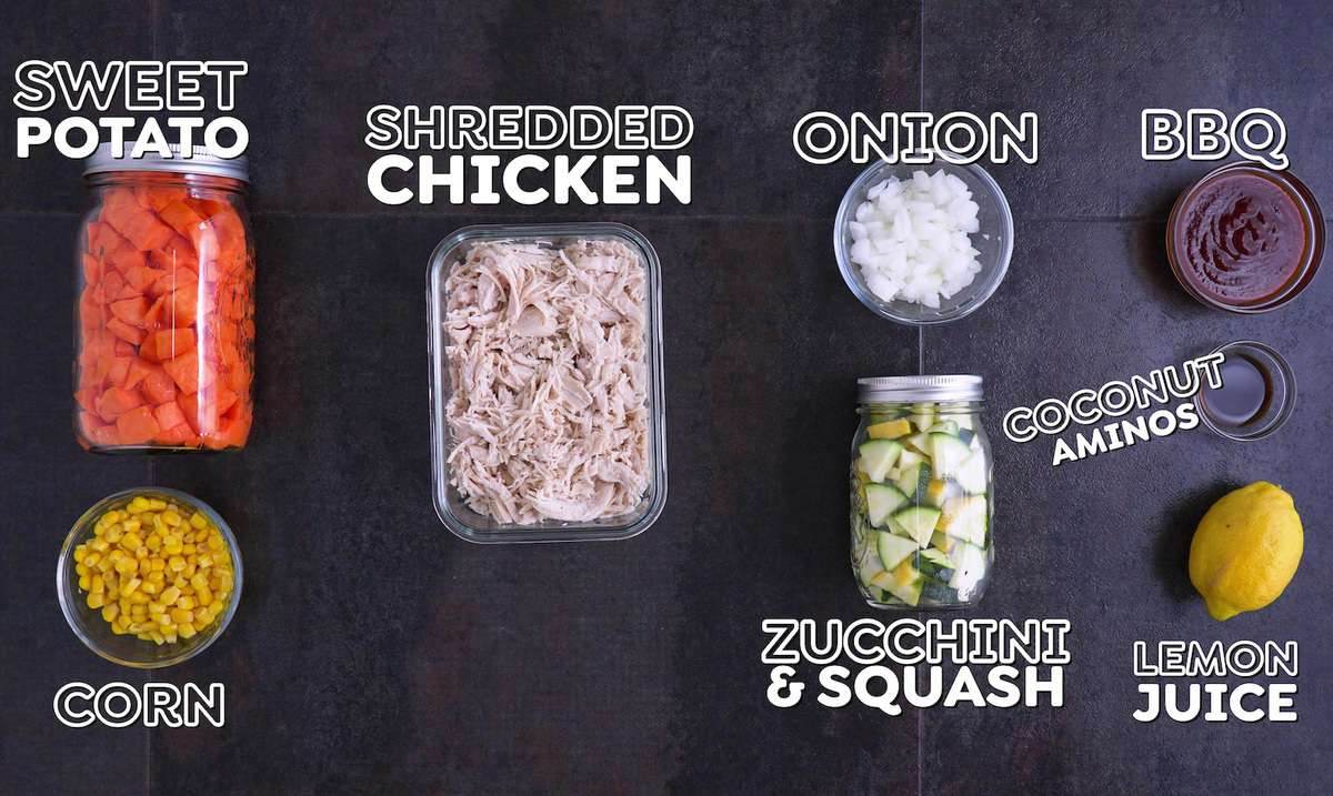 Barbecue Chicken Meal Prep Bowl Components