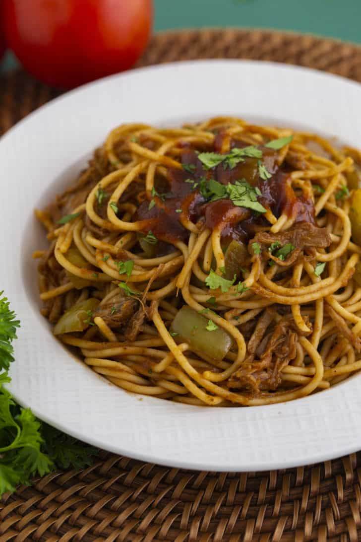 BBQ Spaghetti with Pulled Pork
