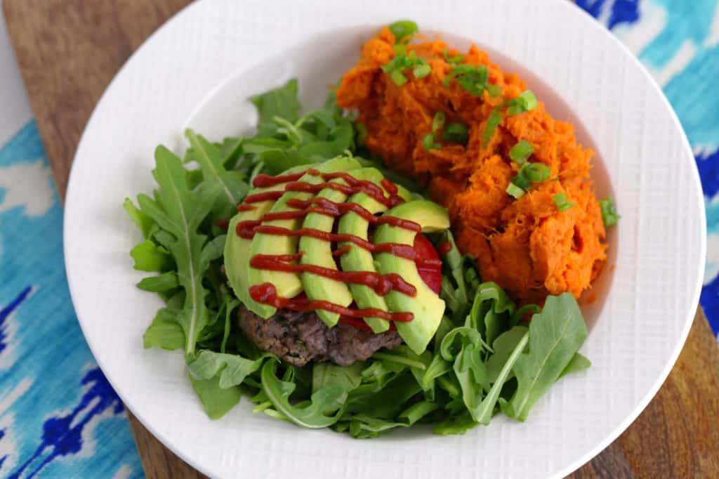 Best bison burger recipe, low carb burgers, paleo burger recipe, paleo lunch ideas, what is bison, gluten free burgers, bison vs buffalo, how to cook ground bison, bison vs beef, paleo meal prep, sweet potato mash recipe