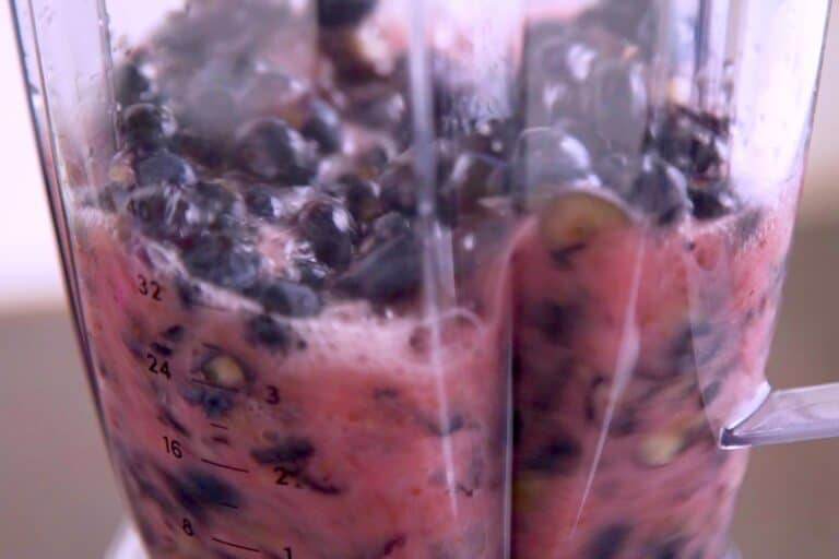 To make blueberry puree, blend blueberries and a bit of lemonade (plus optional honey) until extremely smooth.