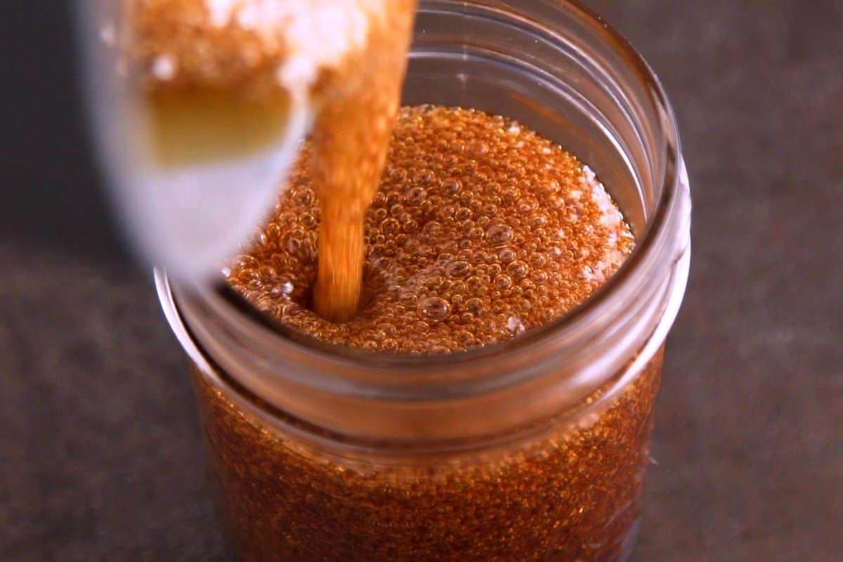 Transfer syrup to a glass container to cool to room temperature. It will thicken as it sits.