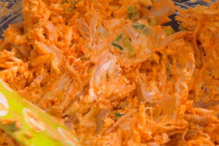 Prepare buffalo chicken dip filling mixture.