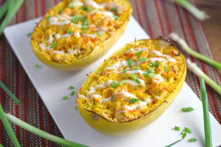 Buffalo Chicken Stuffed Spaghetti Squash
