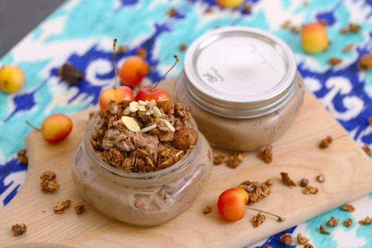 Chocolate Cherry Overnight Oats with Granola, 5 Minute Breakfast Ideas