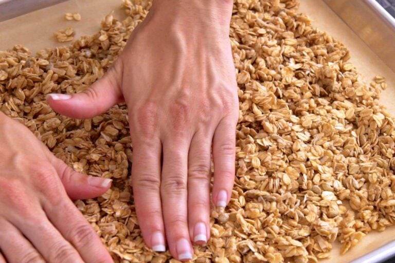 Press nut-free granola mixture onto lined baking sheets.
