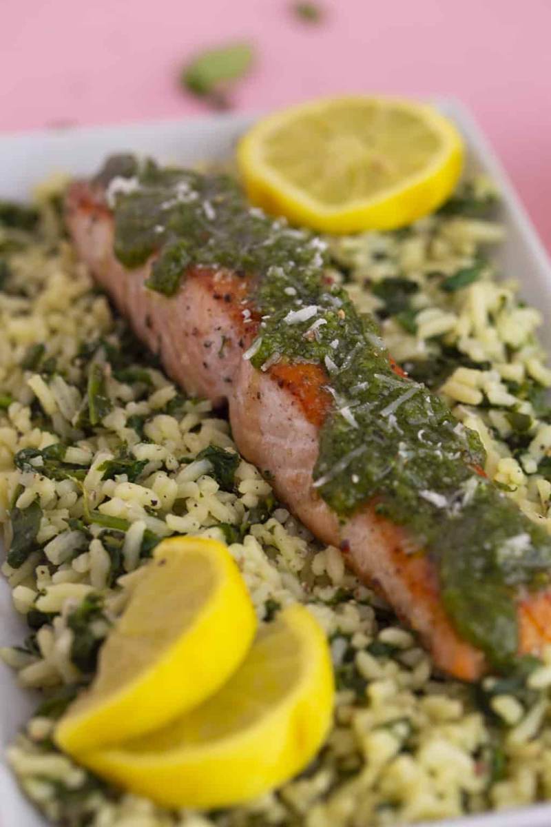 Cilantro Pesto Salmon & Rice