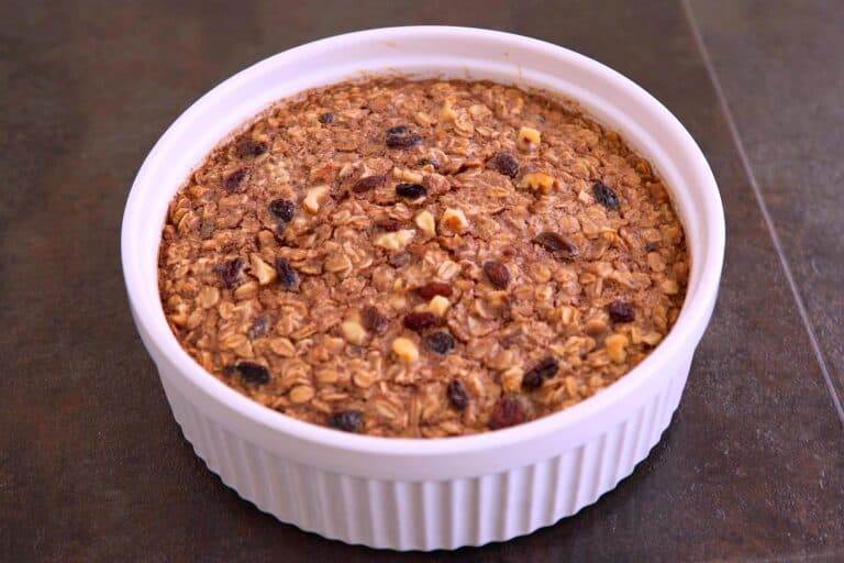 Bake cinnamon roll oatmeal at 350°F (180°C) for 40-50 minutes.