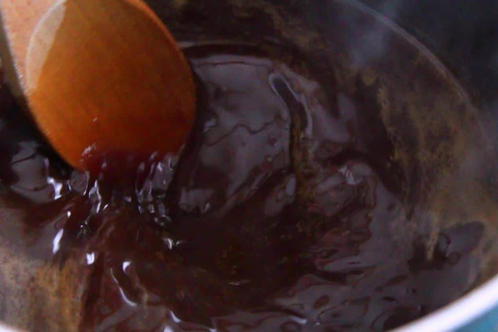 Boil sugar and water until dissolved