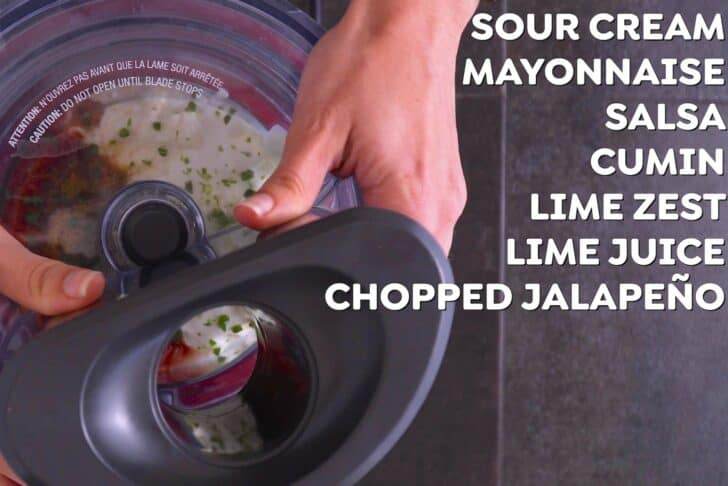 Add all salad dressing ingredients to a food processor or blender.