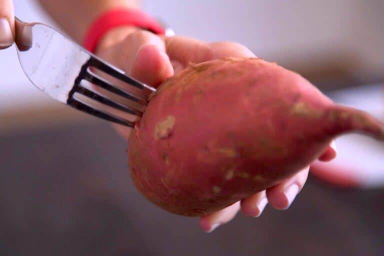 Poke holes on all sides of each sweet potato with a fork.