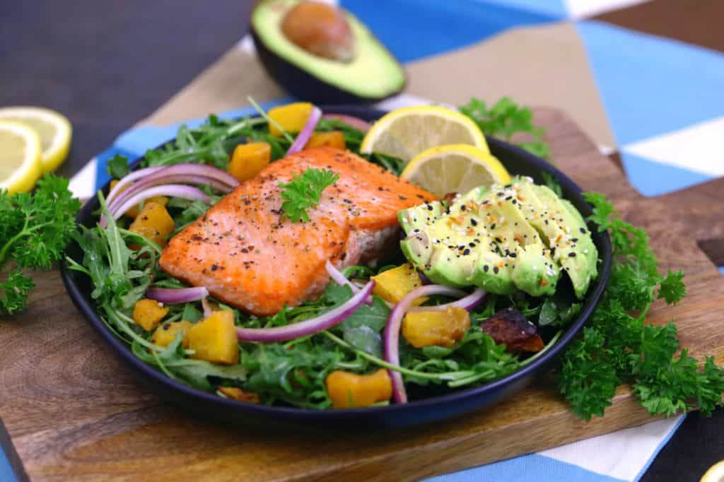 Crispy Pan Seared Salmon Salad