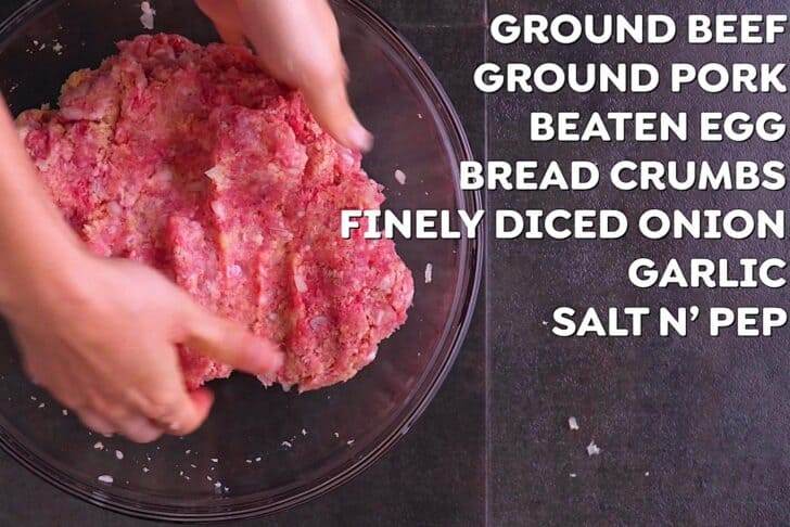 Combine all meatball ingredients in a large bowl, mixing well to integrate.