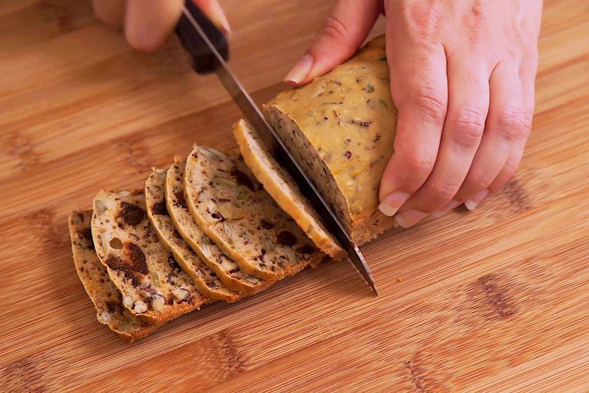 Once chilled, remove loaves from pans and thinly slice into crackers.