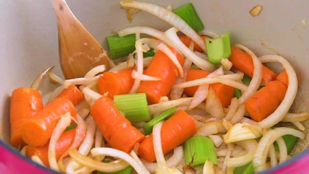 Cooking the vegetables in the dutch oven