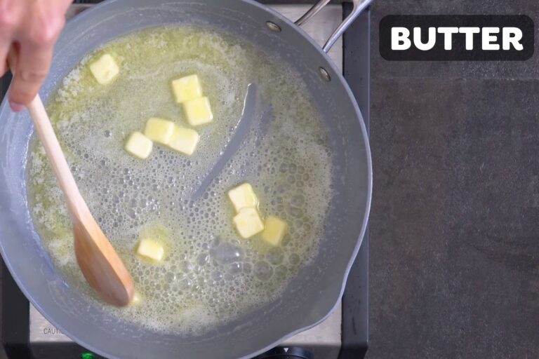 Melt cubed butter in a saucepan over medium heat.