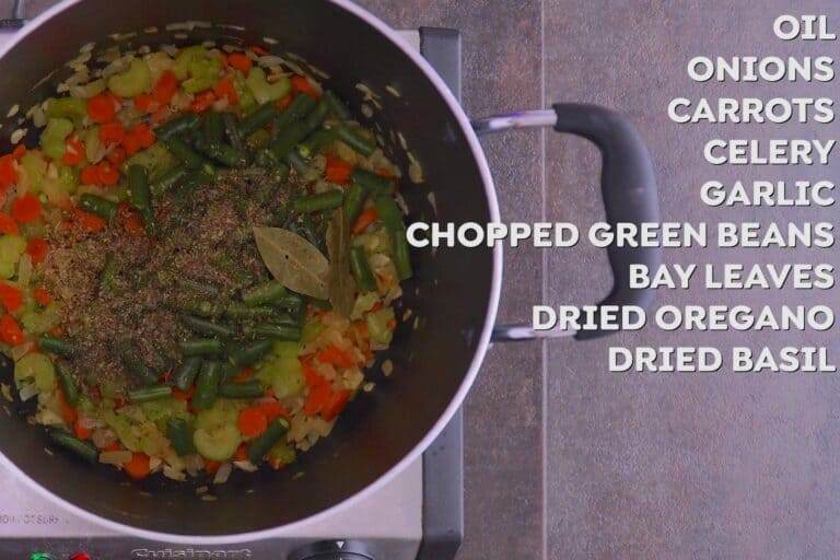 Add green beans and seasonings, continuing to cook for another 3 minutes.