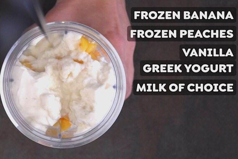 Add all peach smoothie ingredients into a blender.