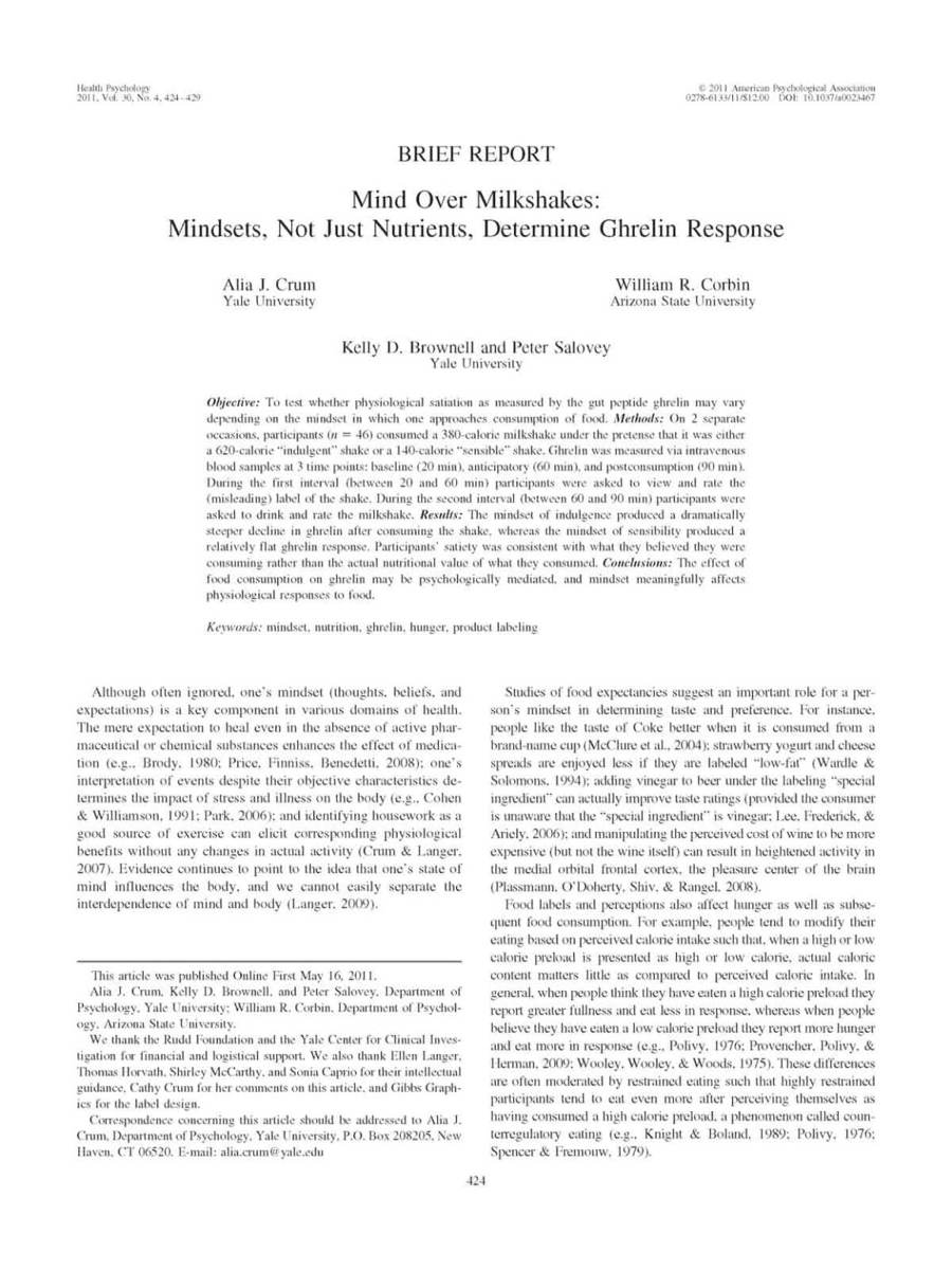 Mind Over Milkshakes Study