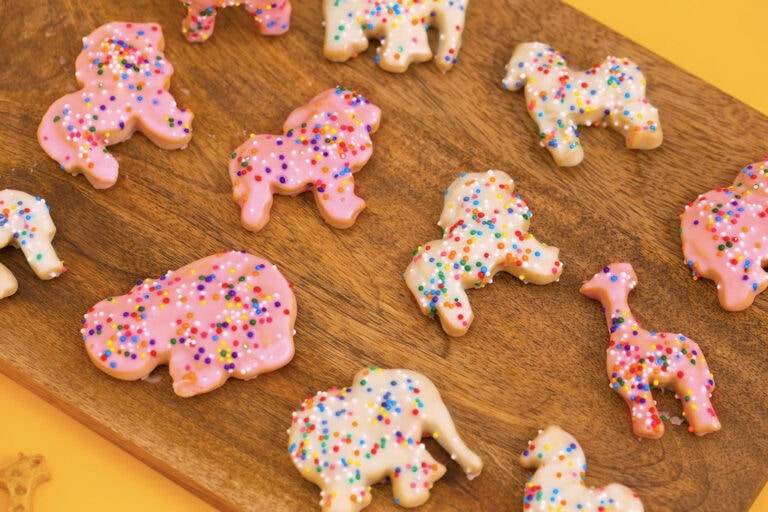 Pink and White Animal Cookies with Sprinkles