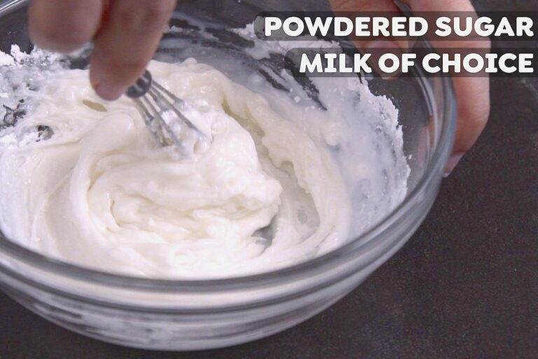 Whisk together powdered sugar and milk to make icing.