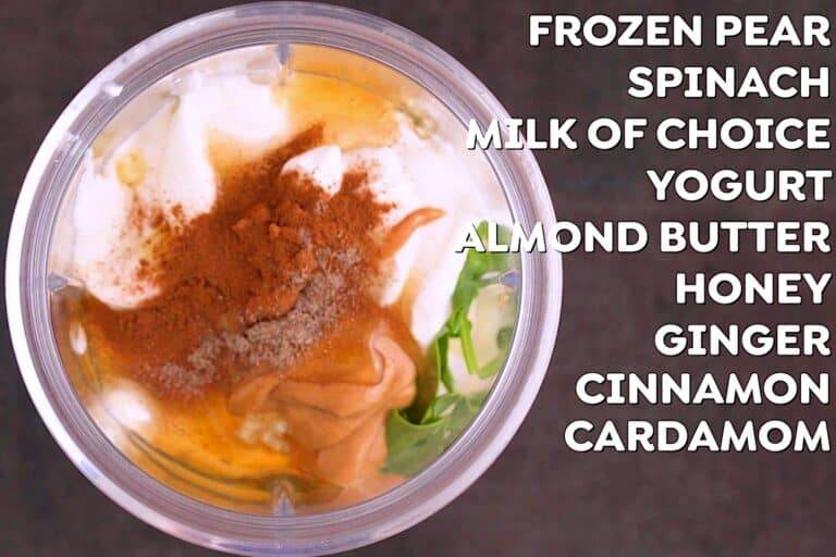 Add all ginger pear smoothie ingredients into a blender.