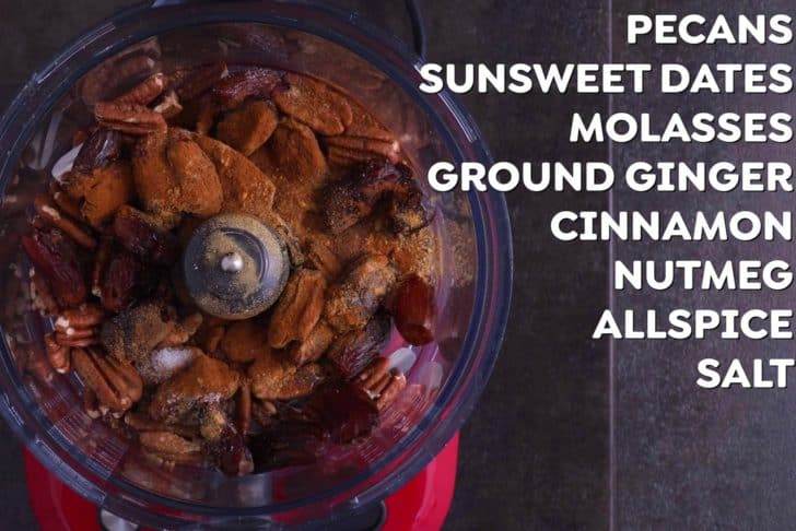 Add all gingerbread truffle filling ingredients to a food processor and pulse to combine, then blend into a dough.