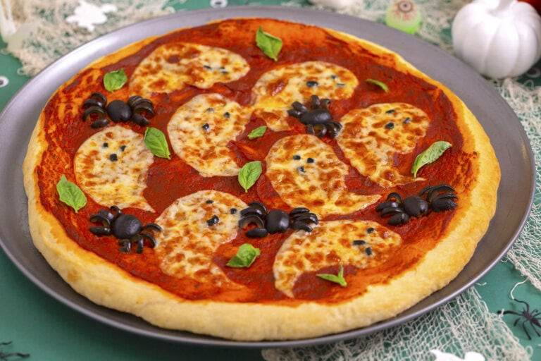 Easy Halloween Pizza Idea with Ghosts & Spiders