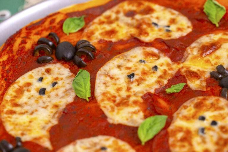 Halloween Pizza with Cheese Ghosts