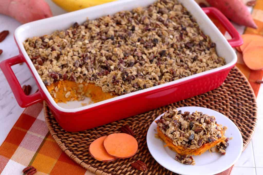 easy sweet potato casserole, healthy sweet potato casserole with pecans, thanksgiving sweet potato casserole, healthy sweet potato casserole recipe