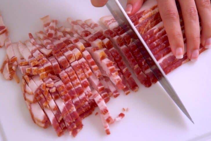 How to chop raw bacon into bits