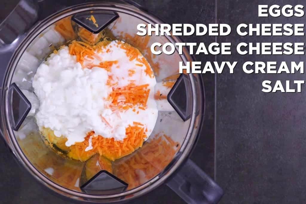 Add cheesy egg mixture ingredients to a blender