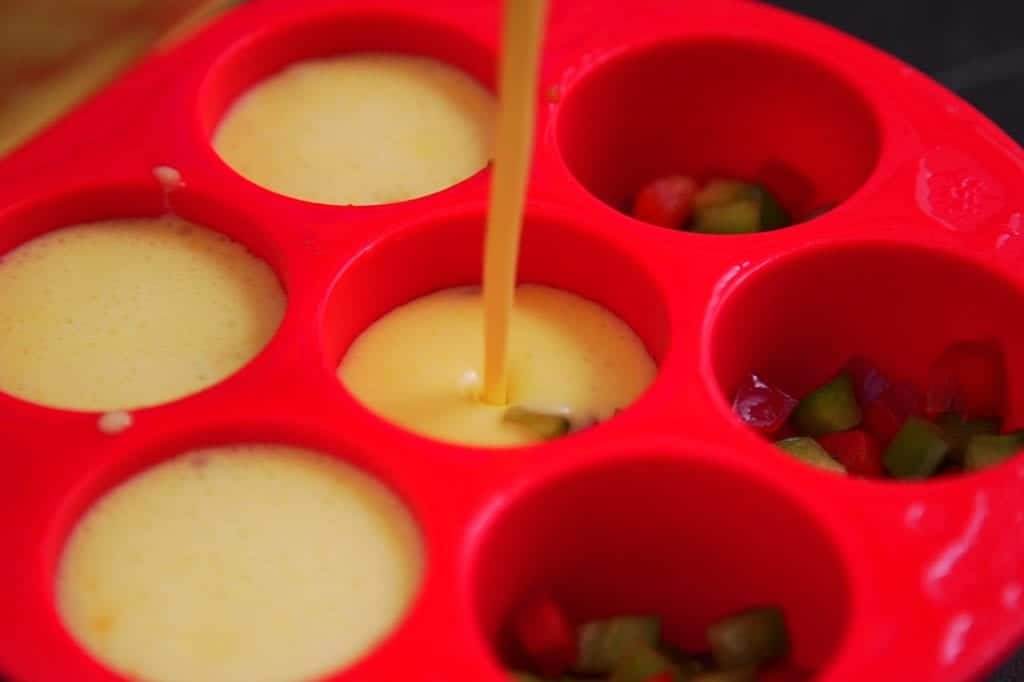 Fill cavities of instant pot egg bites mold, leaving a bit of room at the top