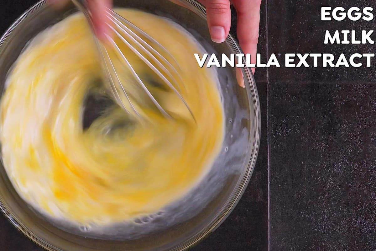 Separately whisk together eggs, milk of choice, and vanilla extract.