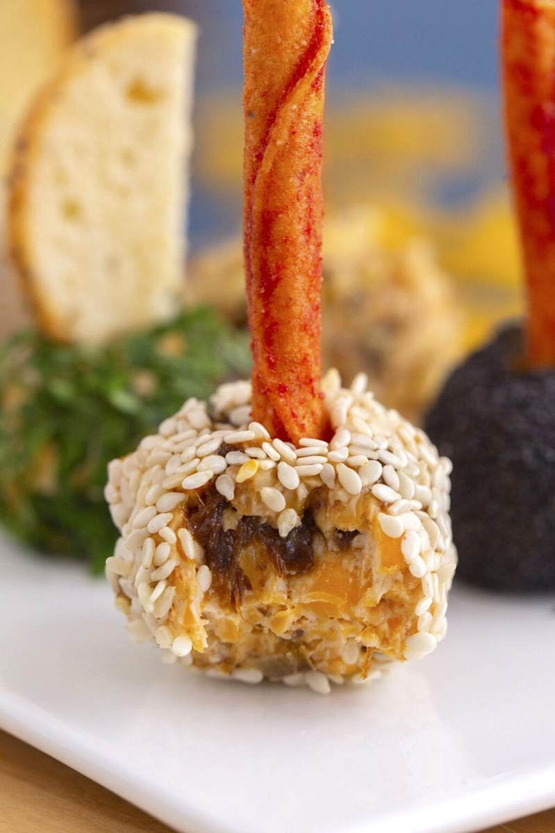 Mini Cheese Balls With Pretzel Sticks