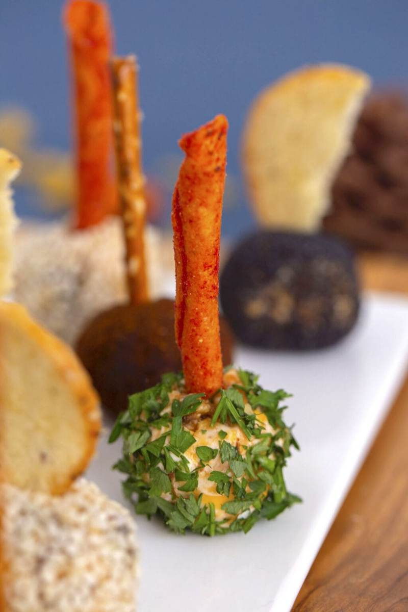 Mini Cheeseballs with Pretzel Sticks