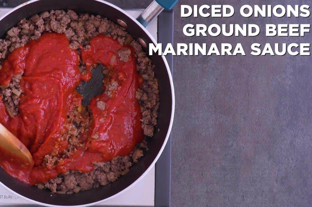 Making meat sauce for beef lasagna recipe