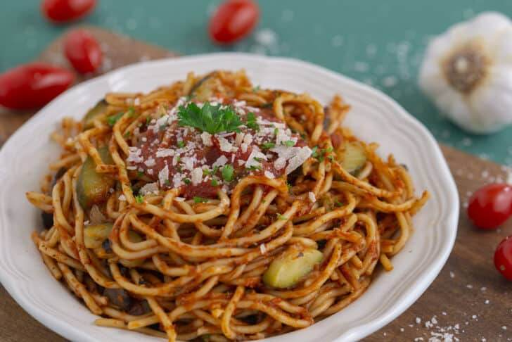 One Pot Veggie Spaghetti with Marinara Sauce