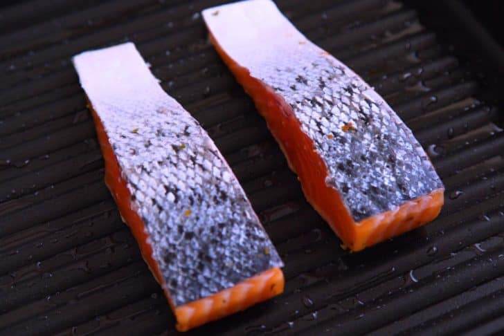 Pan grilled salmon with skin on