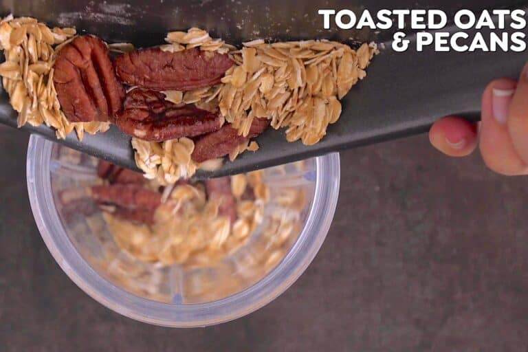 Once toasted oats & pecans cool, transfer to a blender.