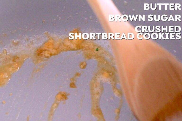 Once the butter browns, remove the pan from the heat and stir in brown sugar and crushed cookies.