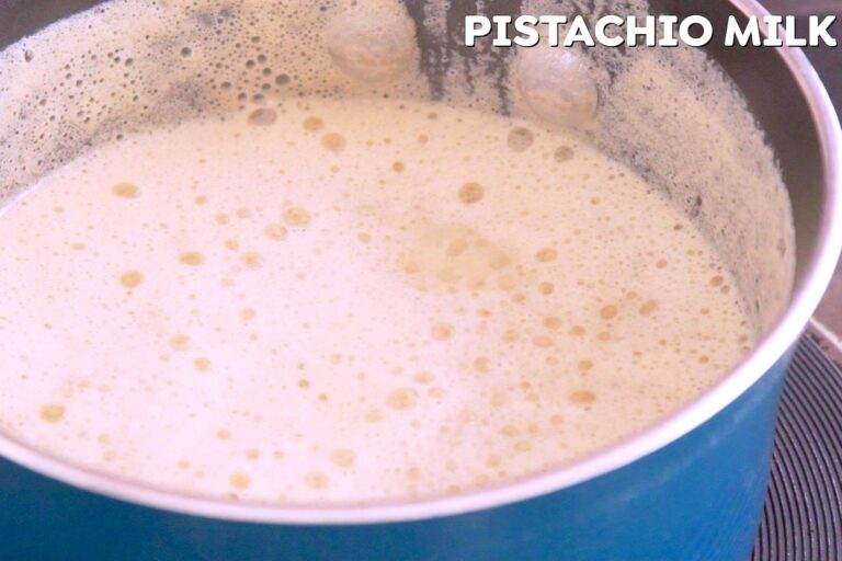 Heat pistachio milk (or milk of choice) in a saucepan over medium-high heat, whisking vigorously until warm and frothy.