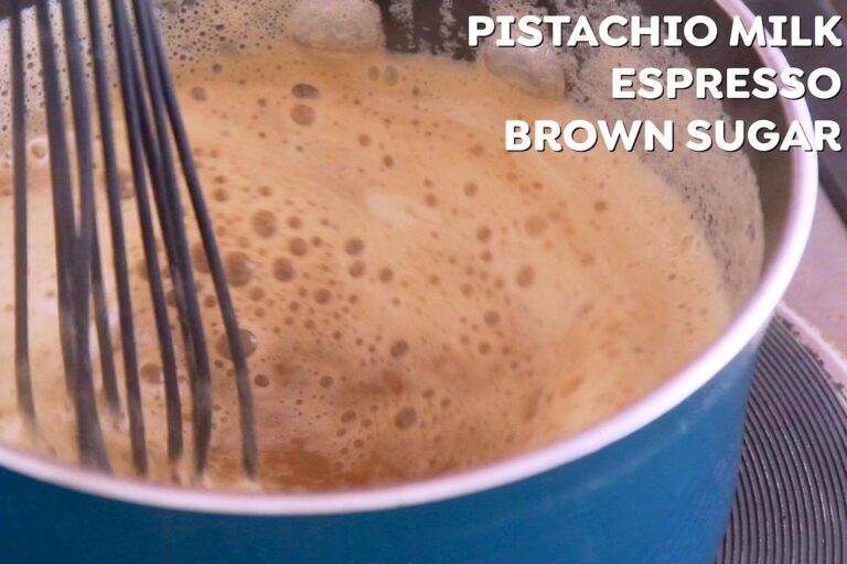 Once the milk is simmering, add espresso and brown sugar, whisking until the sugar melts.