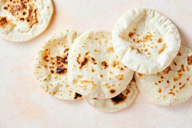 Pita pocket bread that has a hollow center.