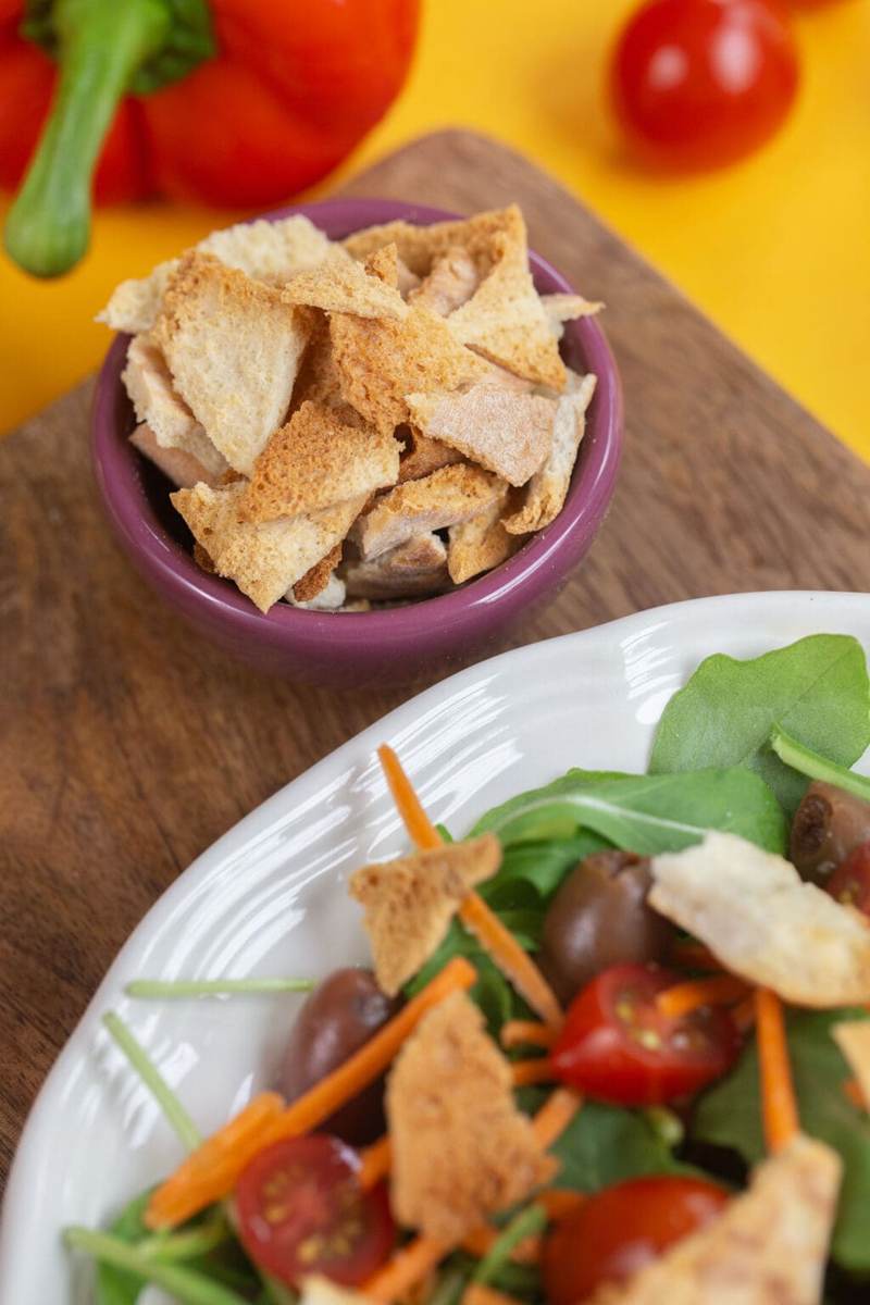 Homemade pita croutons