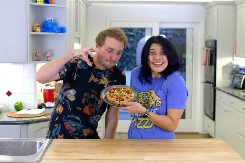 Pizza Waffles, gluten free waffle recipe, healthy waffle recipe, brown rice flour waffle, savory waffle toppings, waffle iron pizza, pizza flavored waffles