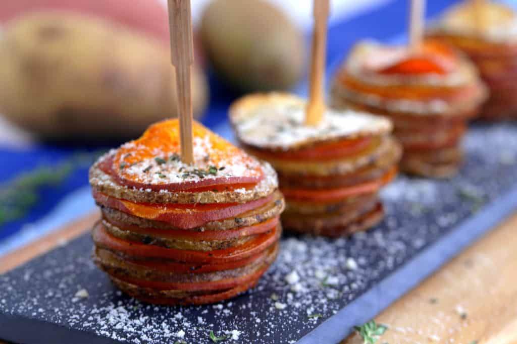Potato stacks recipe, potato gratin stacks, healthy Thanksgiving appetizers