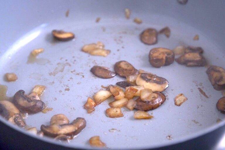 Saute mushrooms & onions for 3-5 minutes, until mushrooms have reduced.